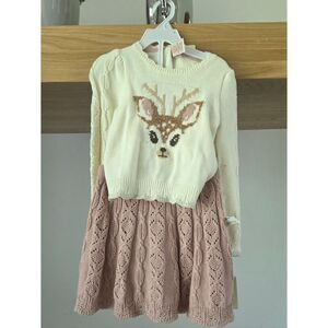 Ivory Deer Sweater Dress with Blush Knit Skirt